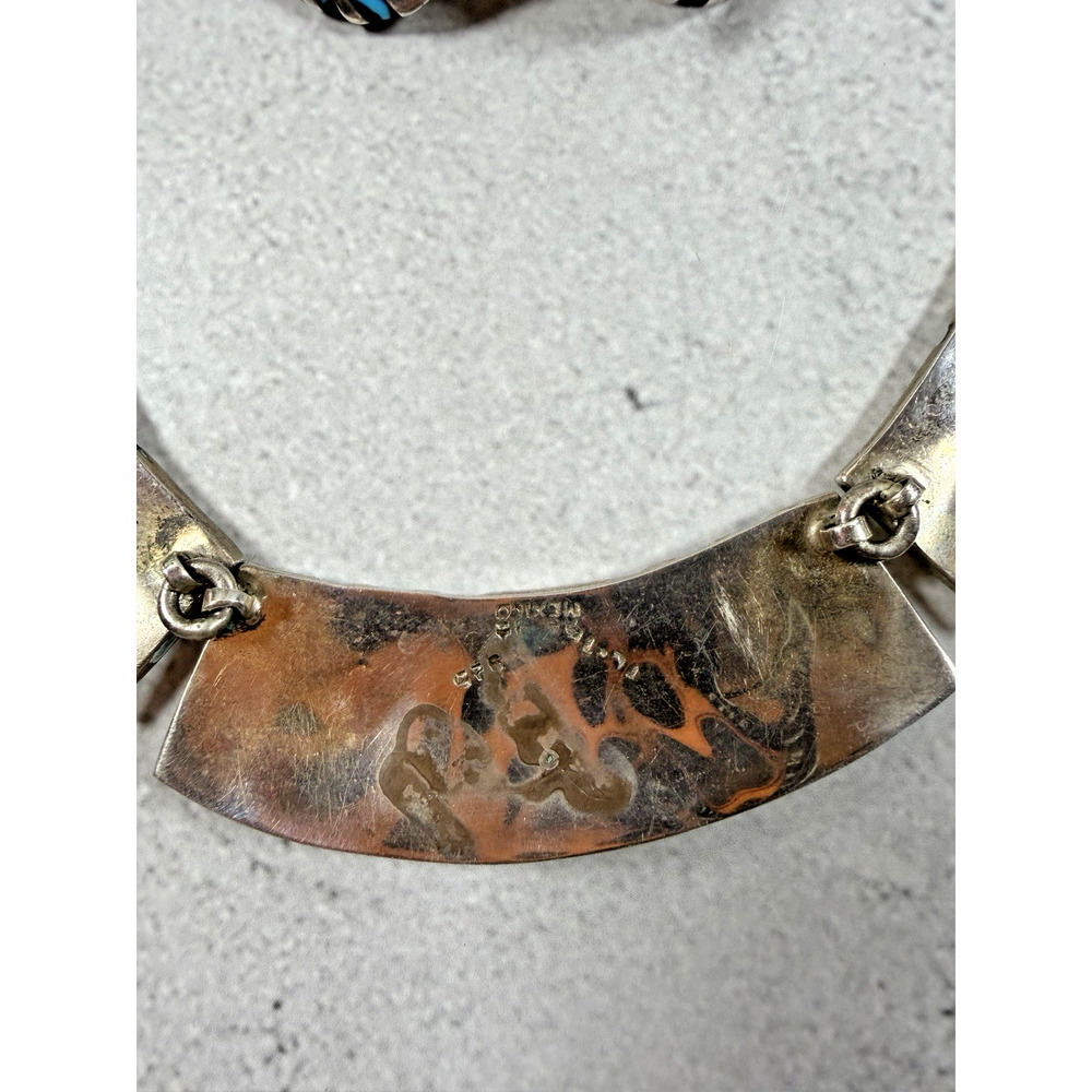 Vintage Mexico Turquoise Inlay Necklace and Earrings - Picture 3 of 5